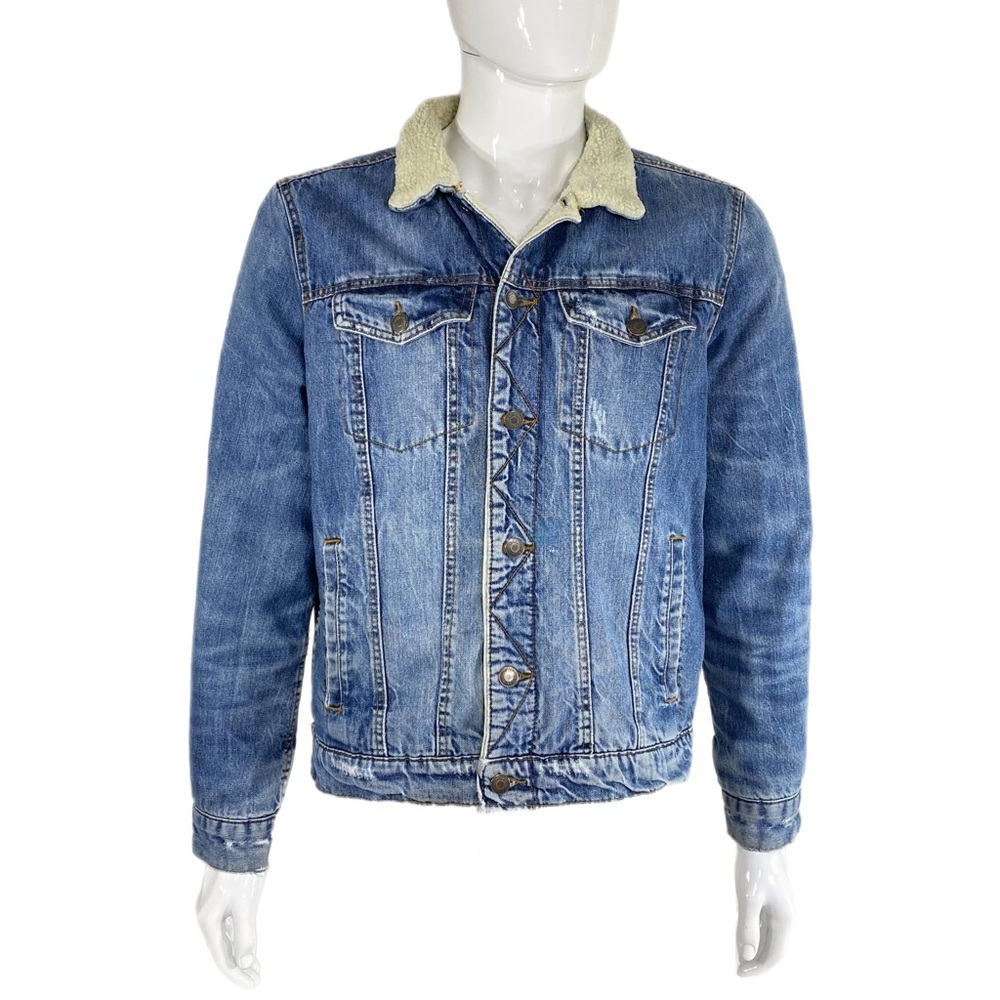 Aeropostale Men’s Naturally Distressed Sherpa Lined Denim Jacket